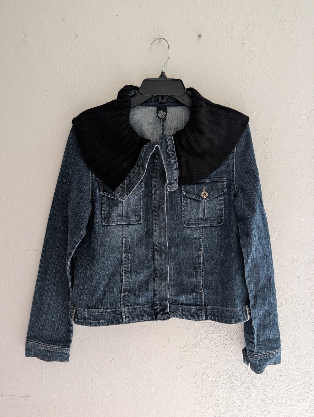 Denim Jacket with Black Knit Collar - Ladies